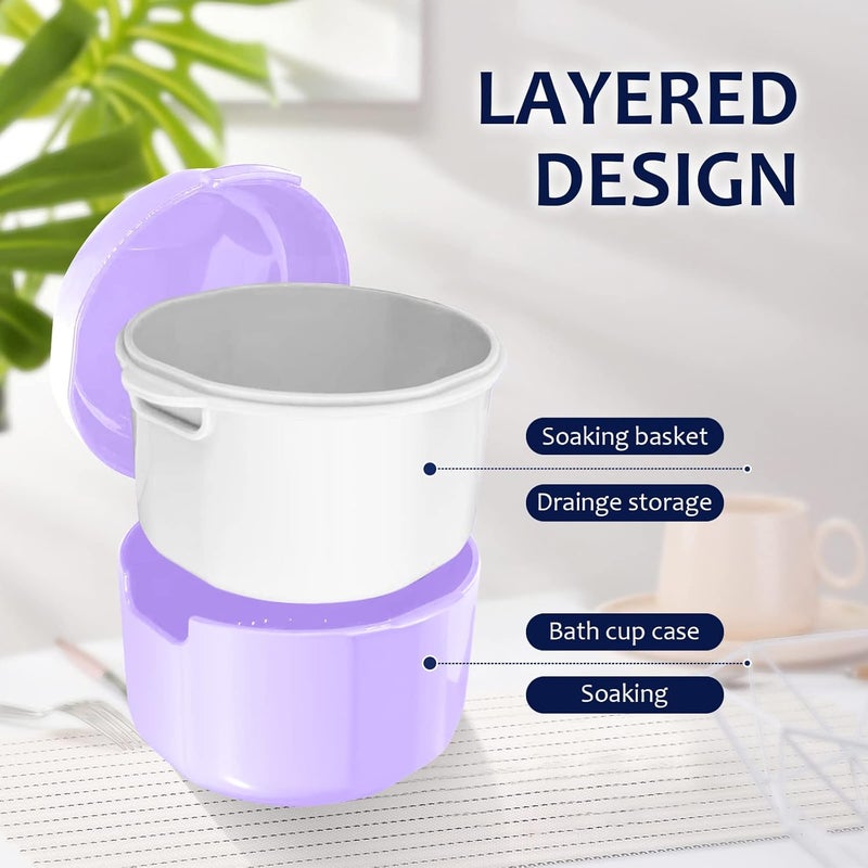 DTDIATOOL Denture Case, Denture Bath, Denture Cups for Soaking Dentures, Denture Brush with Case, Denture Bath with Rinsing Basket, Easy to Carry and Clean Retainer Case Denture Cleaning kit - Image 3
